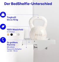 BedShelfie Emeletes Ágy Polc - Fehér Fa Éjjeliszekrény Kollégistáknak 3