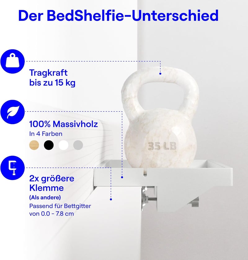 BedShelfie Emeletes Ágy Polc - Fehér Fa Éjjeliszekrény Kollégistáknak