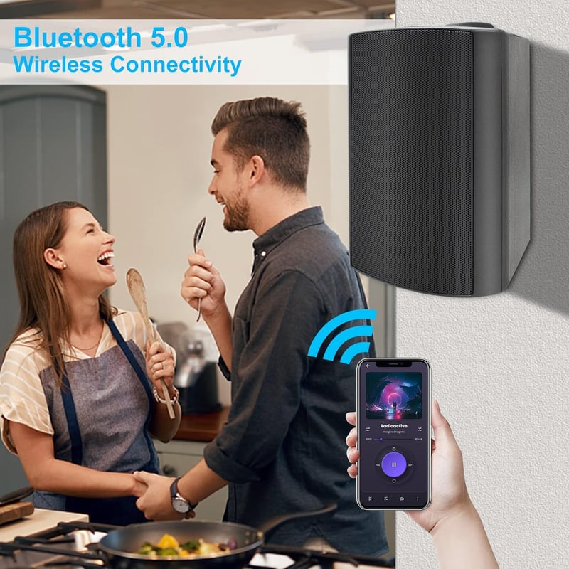 Herdio 6,5" Bluetooth Kültéri Hangszóró 400W - IP66 Vízálló, Forgatható Fali Hangfal Kertbe, Teraszra, Medencéhez (Fekete)