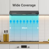 CIARRA 6903 Fekete Páraelszívó 60 cm - Konyhai Elszívó 3 Sebességgel, LED Világítással, Fém Zsírszűrővel, 220 m³/h Teljesítmény - 2-Black 5