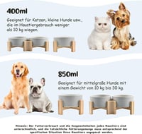 SPUNKYJUNKY 15° Dőlésszögű Kerámia Etetőtál Fa Állvánnyal - 2x400ml Szürke Kutyatál Lapos Orrú Kisállatok Számára, Csúszásmentes 5