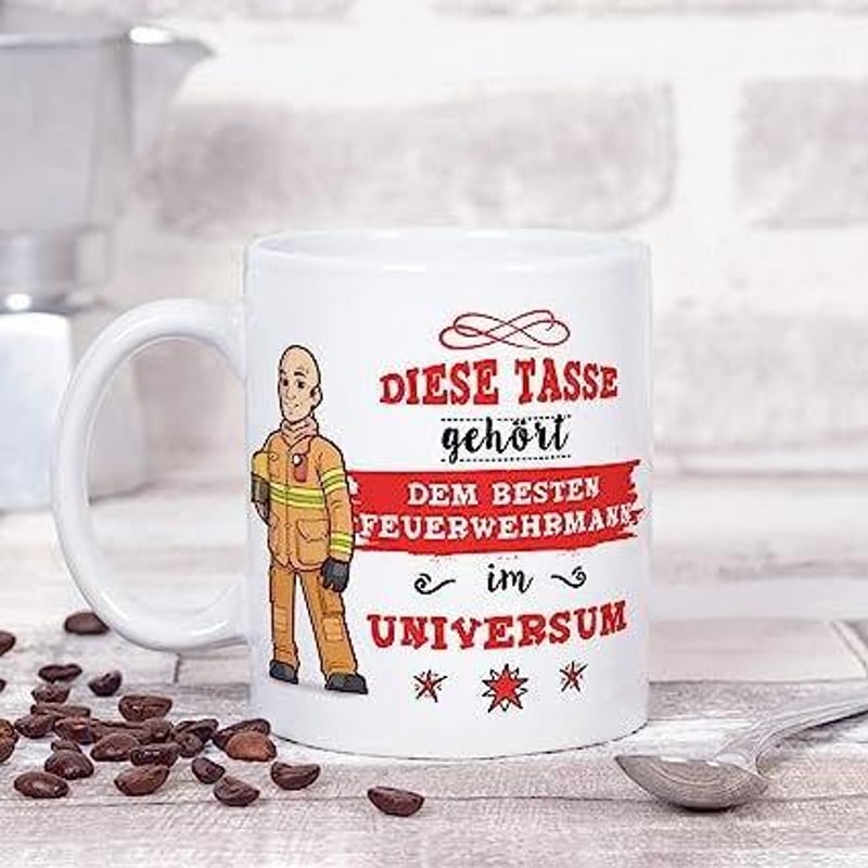 Tűzoltóknak szánt Mugffin bögre német felirattal