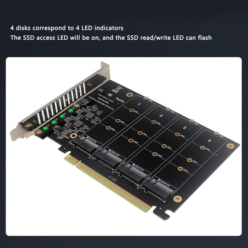 Annadue 4 portos M.2 NVMe SSD PCIe 4.0 adapter ventilátorral, RAID támogatással