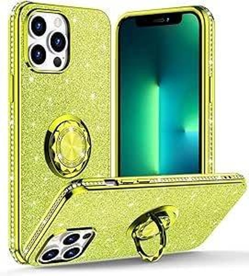 iPhone 13 Pro Csillogó Citromsárga Gyűrűs Tok Ütésálló Védelemmel