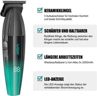 VGR 906 Professzionális Hajvágó, 9000 RPM T-Pengés Vezeték Nélküli Szakállvágó, 240 Perces Üzemidő, USB Tölthető, Zöld 3