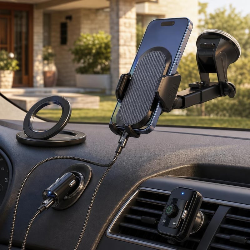 Auto set za telefon: vakuumski držač + MagSafe prsten + 1m Lightning kabel