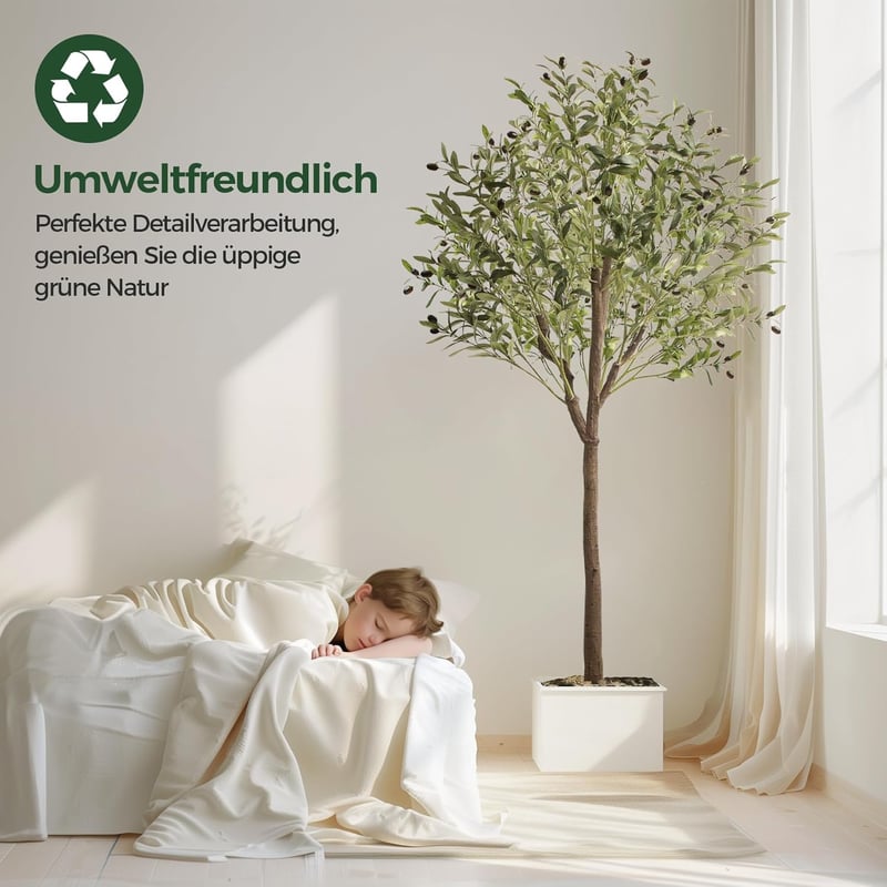 T4U Műolajfa 150 cm - Élethű Mesterséges Növény Dekorációs Cseréppel Otthonba, Irodába, Kertbe - Könnyű, Környezetbarát Műnövény