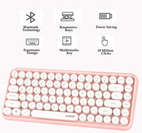 FELiCON 308i Rózsaszín Retro Bluetooth Billentyűzet - Csendes, Kompakt, 84 Gombos, Írógép Dizájn 2