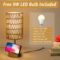 Rayofly Érintésvezérelt Éjjeli Lámpa Szett - 2 db Rattan Búrás Vintage Asztali Lámpa USB-A/C Töltővel, LED Izzóval, Bohém Stílusban Hálószob 7