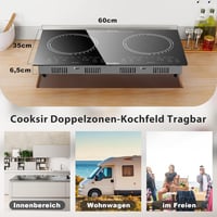 Cooksir 60 cm-es Üvegkerámia Főzőlap 2 Zónával, 3600W, Érintőgombos, Időzítővel, Biztonsági Zárral, Infravörös Fűtéssel, Dugóval, Beépíthető 7