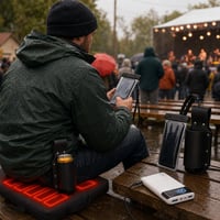 Festival survival set: 1x bottle holder + 2x waterproof case + 1x heated seat pad + 1x 20000mAh power bank 1