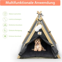 Összecsukható Tipi Sátor Kutyáknak és Macskáknak - Mosható Fekhellyel és Bambusz Szőnyeggel (63x56.5x61cm) 2