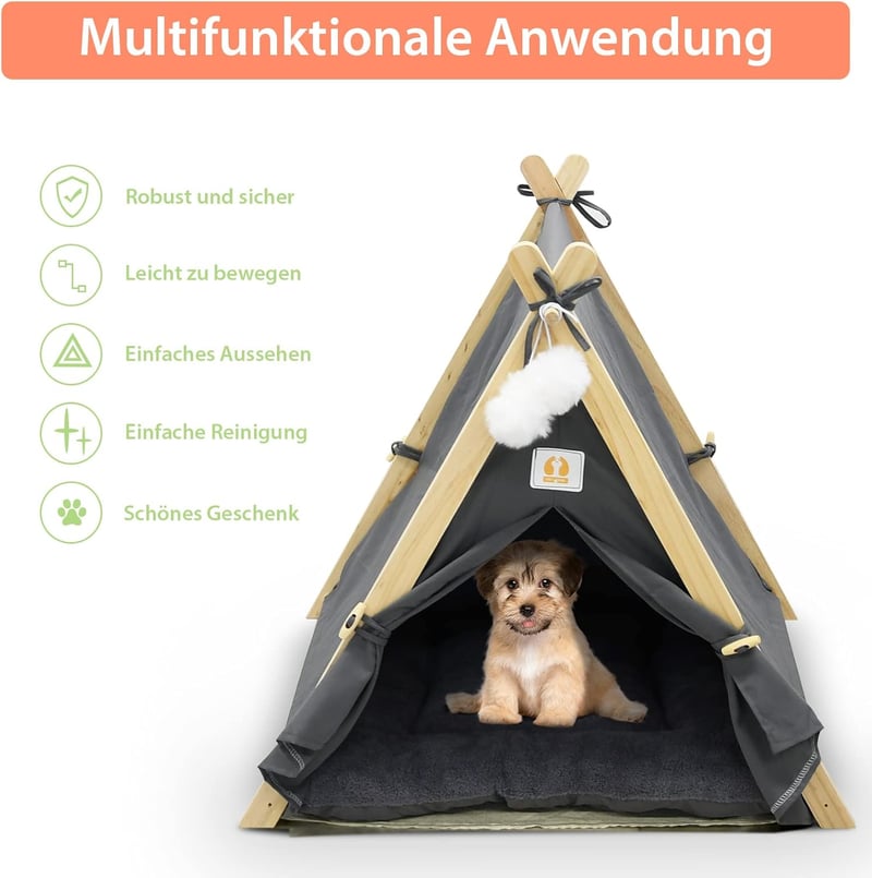 Összecsukható Tipi Sátor Kutyáknak és Macskáknak - Mosható Fekhellyel és Bambusz Szőnyeggel (63x56.5x61cm)
