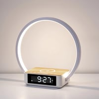 WILIT LED Éjjeli lámpa ébresztővel és vezeték nélküli töltővel, fa dizájn 1