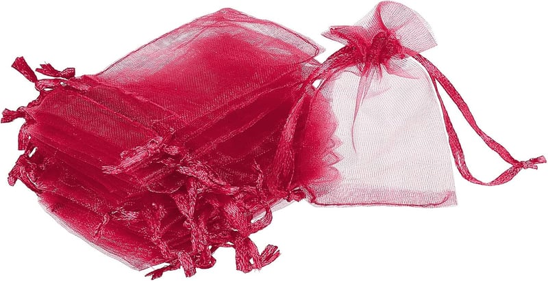 Sourcing Map 50db Bordó Organza Ajándékzsák 5x7cm - Esküvői, Karácsonyi Ékszertasak