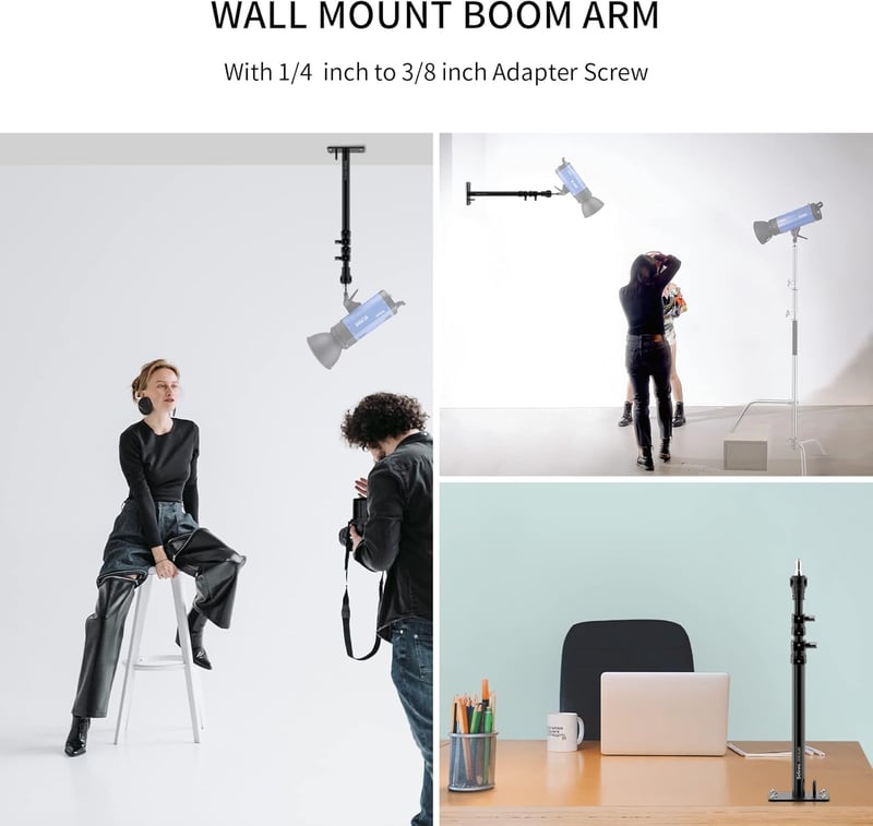 2 db Selens Falra Szerelhető Boom Kar 103 cm - Fotó Stúdió Mennyezeti Rögzítő Kar Állítható Hosszal, 3/8" és 1/4" Adapterrel Lámpákhoz, Ernyőkhöz - L-1000Dx2