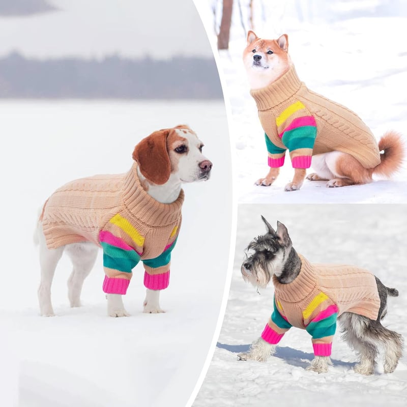 OUOBOB Kutyapulóver - Kistestű Kutyáknak, Garbónyakú Téli Pulcsi, Rózsaszín Kötött Ruházat Chihuahua és Más Fajtáknak, S Méret