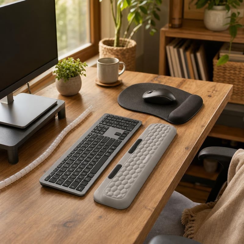 Ergonomický pracovný set: 1x klávesnica s myšou + 2x opierka + podložka + organizér káblov