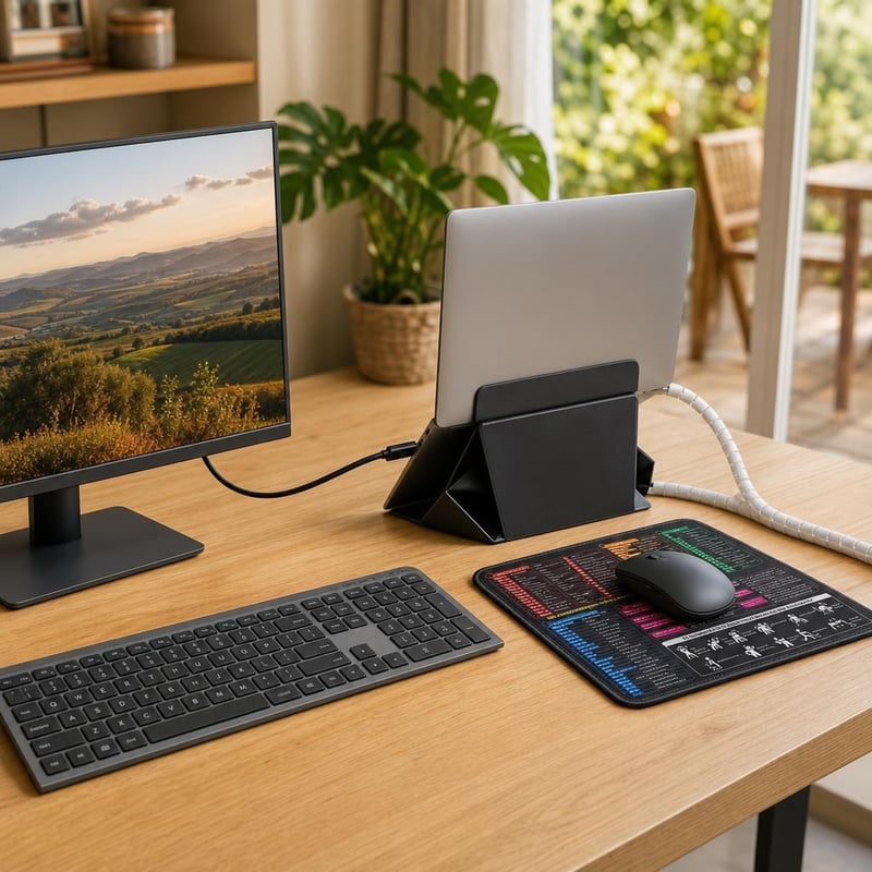 Set pre produktívny stôl: 1× USB-C kábel + set klávesnice a myši + podložka + stojan + organizér