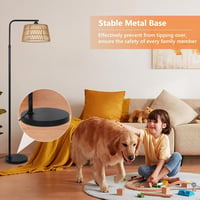 Rayofly Állólámpa Távirányítóval - Rattan Boho Állólámpa LED Izzóval, Alkalmazásvezérléssel, Rattan és Lenvászon Lámpaernyővel Nappali és H 7