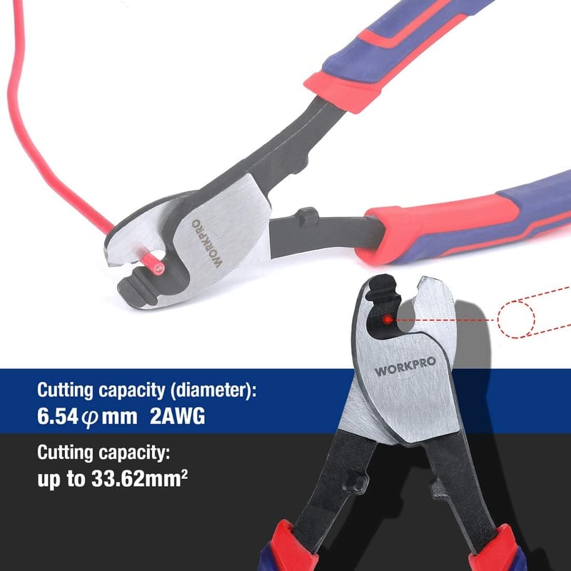 WORKPRO 210 mm-es Kábelvágó Alumínium és Réz Kábelekhez - Króm-Vanádium Acél, Puha Markolattal, Egykezes Használatra, 330g