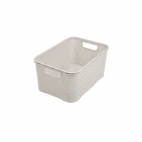 Coș de depozitare din plastic BranQ Home Essential cu model de ratan împletit, mărimea L, 19 litri, culoarea crem, 1 bucată 2