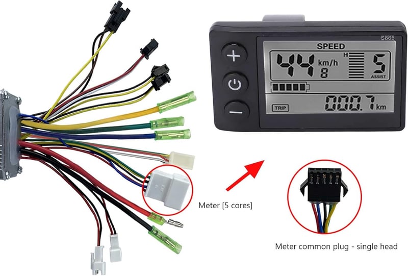 BuyWeek 36V/48V 500W/750W Kefe Nélküli Motor Vezérlő Készlet 866 LCD Kijelzővel - Elektromos Kerékpár és Roller Vezérlő Egység 22mm Kormányr