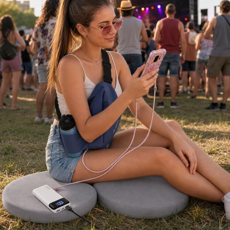 Festival survival set: 1x phone case + 1x waist bag + 2x seat cushion + 1x 20000mAh powerbank