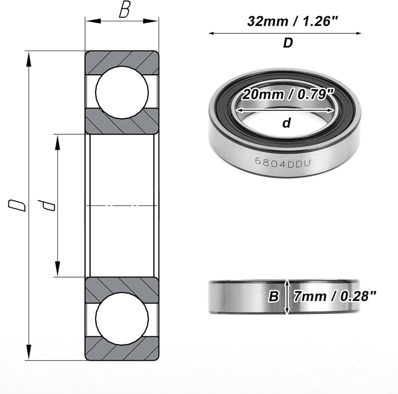 A ABSOPRO 6804DD golyóscsapágy 20x32x7mm gumiszegélyes ezüst gördeszkához