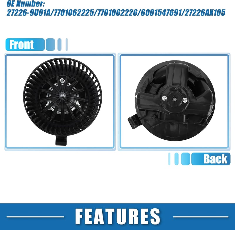 A ABSOPRO fűtőventillátor motor ventilátorházzal HVAC blower motor készlet 27226-9U01A/7701062225 Nissan Note M K1 06-13 fekete műanyag