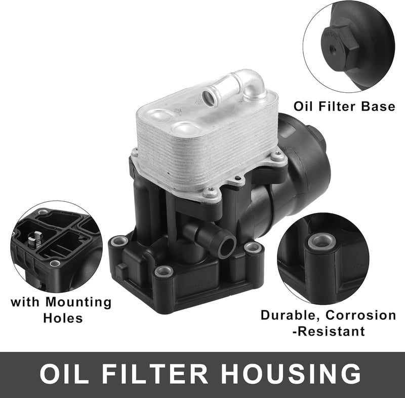 A ABSOPRO Motorolaj Hűtő és Szűrőház Adapter 03L115389E - Audi A3, TT, Q3, VW Golf, Tiguan, Skoda Octavia kompatibilis, O-gyűrűkkel, fekete 