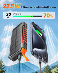 Baterie externă solară ADDTOP 20000 mAh, încărcare rapidă 22,5 W, 2 cabluri încorporate, wireless 2