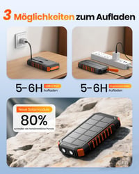Baterie externă solară ADDTOP 20000 mAh, încărcare rapidă 22,5 W, 2 cabluri încorporate, wireless 8