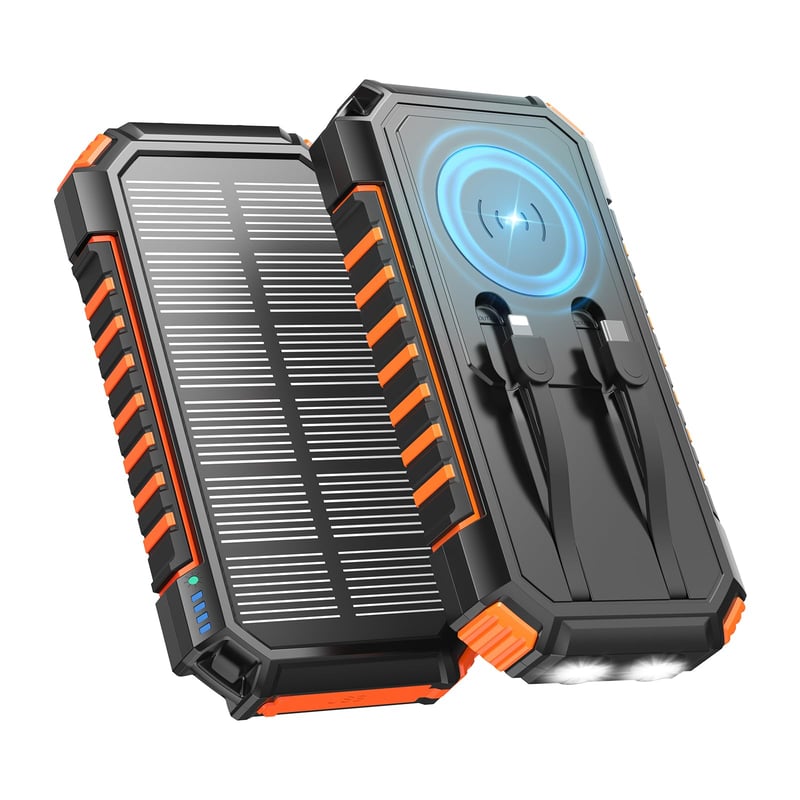 Baterie externă solară ADDTOP 20000 mAh, încărcare rapidă 22,5 W, 2 cabluri încorporate, wireless