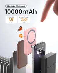 Magnetická powerbanka ADDTOP 10 000 mAh, 20 W rýchlonabíjanie, ultratenká bezdrôtová prenosná nabíjačka, USB-C, LED displej, iPhone 17/16/15/1 5