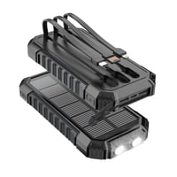 ADDTOP Solárna powerbanka 20000mAh, 15W rýchlonabíjanie, s 3 vstavanými káblami, LED svetlom, 5 výstupmi, čierna, nabíjačka pre iPhone a Android 1