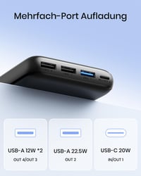 Baterie externă ADDTOP 20000 mAh, încărcător portabil cu încărcare rapidă USB-C de 22,5 W și 4 ieșiri 3