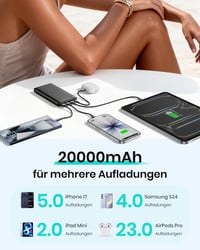 Power bank ADDTOP 20000 mAh – 22,5 W rýchle nabíjanie, 4 výstupy, PD3.0 QC4.0, USB-C, prenosná externá batéria pre iPhone, Galaxy, tablety 3