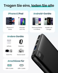 Power bank ADDTOP 20000 mAh – 22,5 W rýchle nabíjanie, 4 výstupy, PD3.0 QC4.0, USB-C, prenosná externá batéria pre iPhone, Galaxy, tablety 8