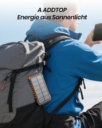 Baterie Externă Solară ADDTOP 20000 mAh cu Încărcare Wireless, Conector USB-C, Acumulator Extern Solar pentru Telefon 7