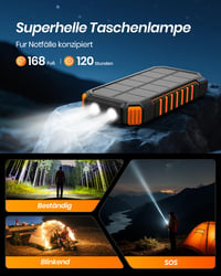 Baterie Externă Solară ADDTOP 20000 mAh cu Încărcare Wireless, Conector USB-C, Acumulator Extern Solar pentru Telefon 6