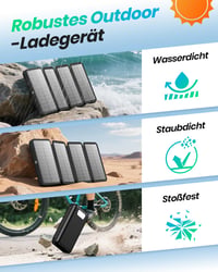 Solárna powerbanka ADDTOP 20 000 mAh – 22,5 W rýchlonabíjacia solárna externá batéria, 4 skladacie solárne panely, 2x USB-A, 1x USB-C, čierna, na kempovanie 4