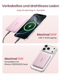 ADDTOP Ultra tenká magnetická powerbanka pre iPhone, 5000 mAh, 20W rýchlonabíjacia prenosná nabíjačka 5