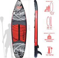 A&BBOARD Felfújható SUP Paddleboard Kezdőknek 350x81x15 cm, Fekete-Piros, 130 kg Teherbírás, Hátizsákkal, Evezővel és Kiegészítőkkel 3
