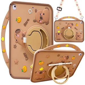 A-BEAUTY Capybara maska za iPad 9,7 inča (6./5. generacija 2018./2017.) / Pro 9,7 / Air 2 / Air, otporna na udarce, s držačem za olovku, rotirajućim stalkom i
