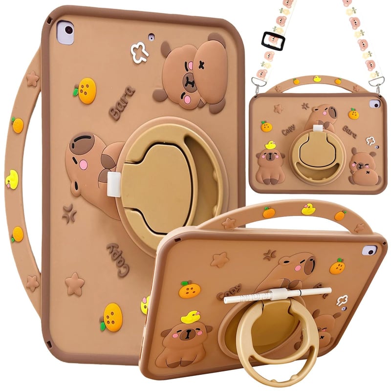 Puzdro na iPad A-BEAUTY Capybara 9,7" (6./5. generácia 2018/2017) / Pro 9,7 / Air 2 / Air, nárazuvzdorné, s držiakom na ceruzku, otočným stojanom a pútkom