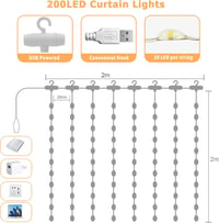 A.bigwhale 200 LED-es Tündérfény Függöny 2x2m USB Meleg Fehér Esküvő Parti Karácsony 3