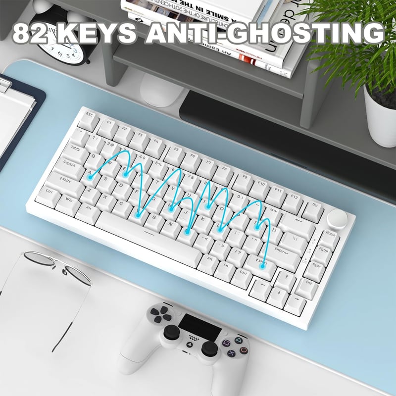 A.JAZZ AK820 75% TKL Mechanikus Billentyűzet, Hot-Swap Kék Switch, Gasket Mount, Fehér