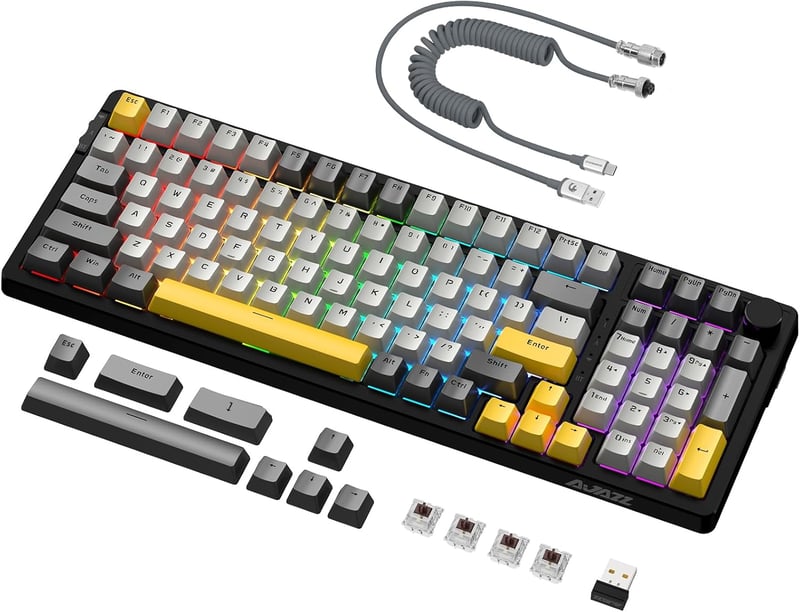 A.JAZZ AK992 Mechanikus Gaming Billentyűzet RGB, Gasket, Brown Switch, Vezeték Nélküli 2.4GHz/Bluetooth, PBT Billentyűk