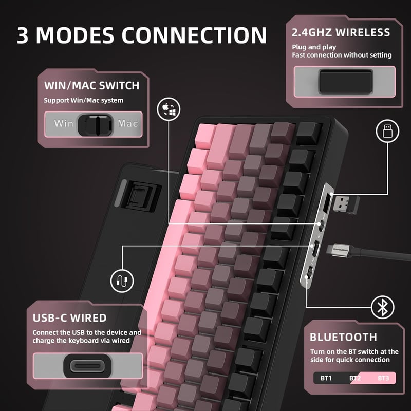 A.JAZZ Attack Shark X85 Mechanikus Gamer Billentyűzet 75% Wireless RGB - White Jade Switch